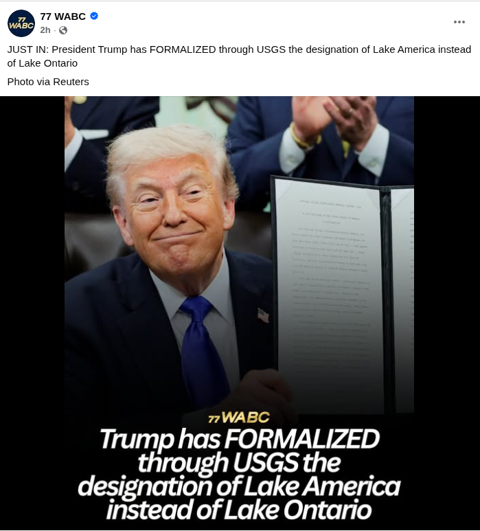 Krunkite - Trump renames Lake Ontario "Lake America"